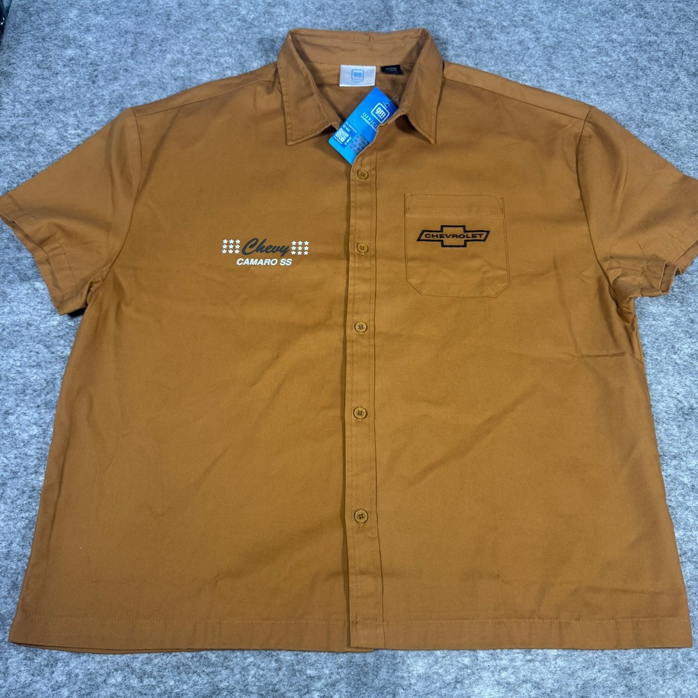 GM Chevrolet Camaro SS Short Sleeve Button Up Shirt Brown Mens Large NWT